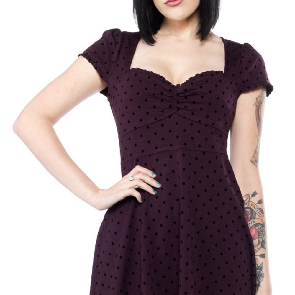 Sourpuss Plum Polka Dot Sweetheart Dress